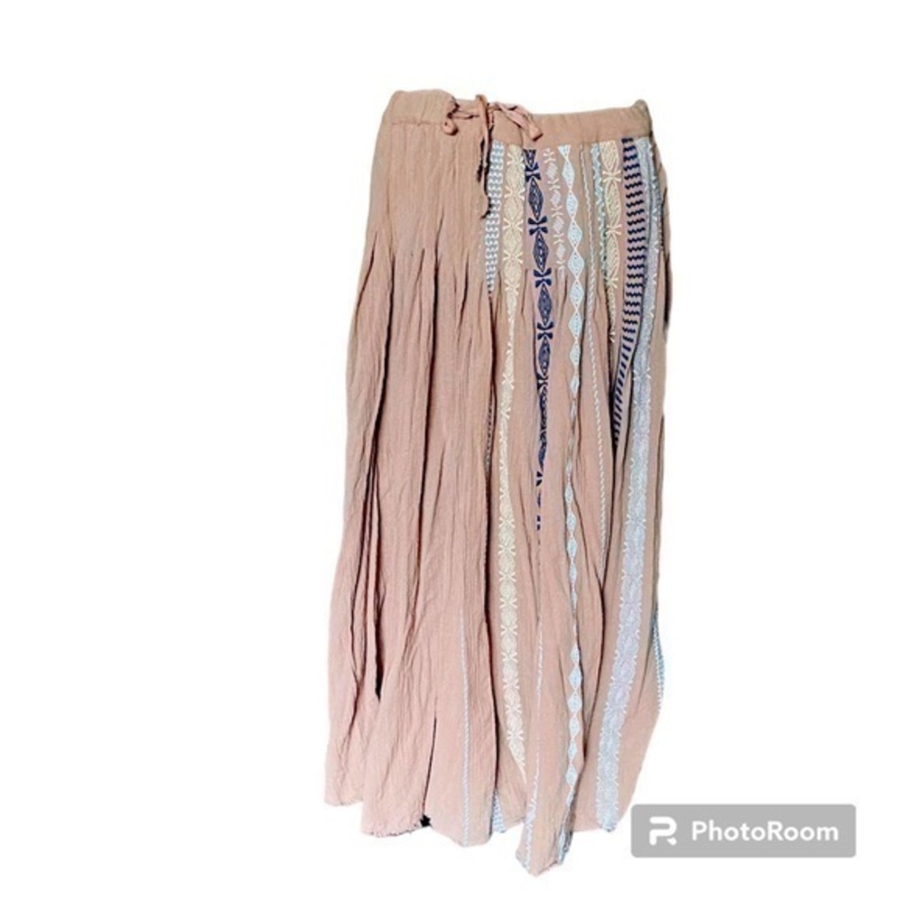 Free People FP One bohemian rose pink shade maxi skirt with detailed embroidery